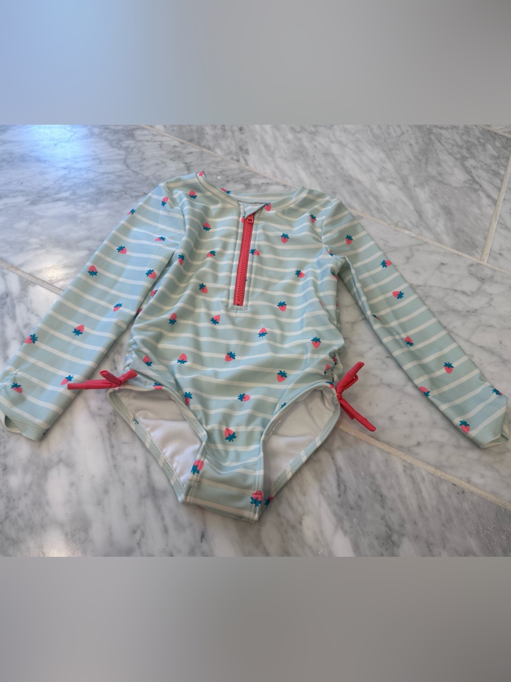 Cat & Jack Mint Striped Long-Sleeve One-Piece with Starberry Accents